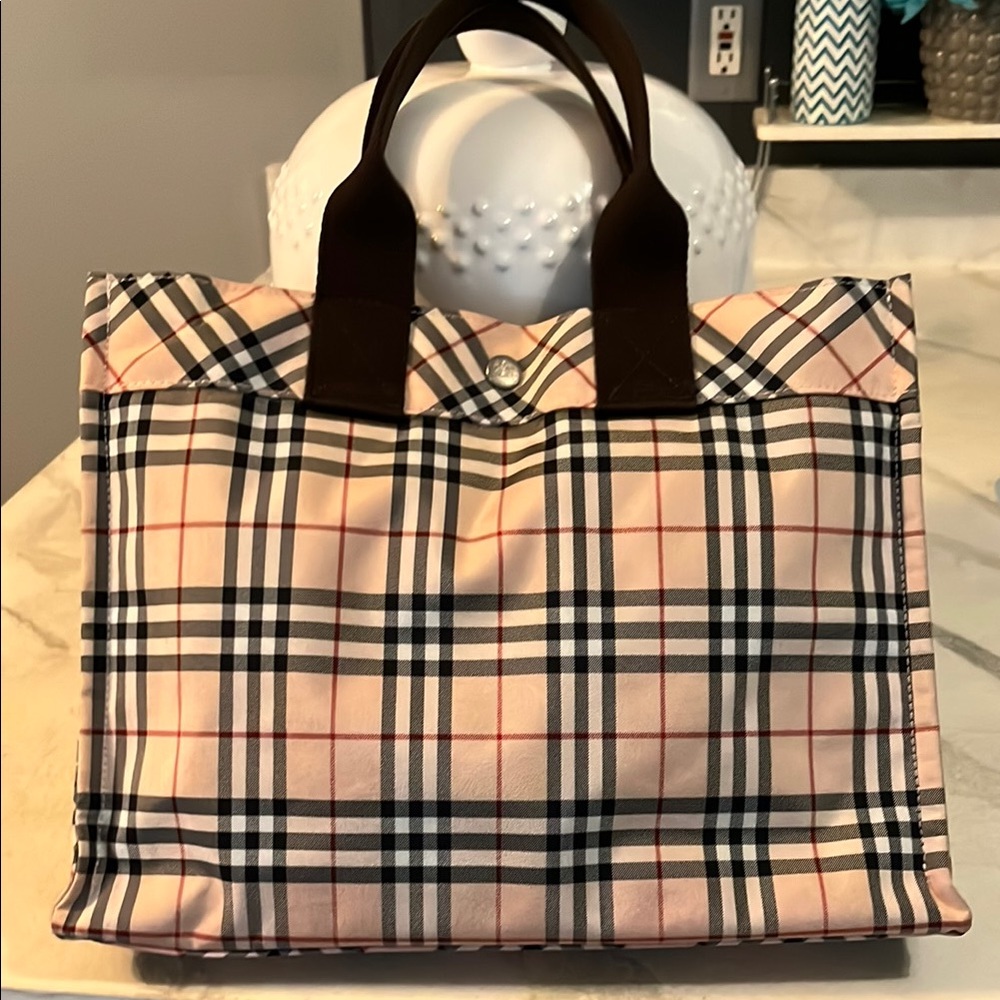 Burberry Beige and Black Check Tote